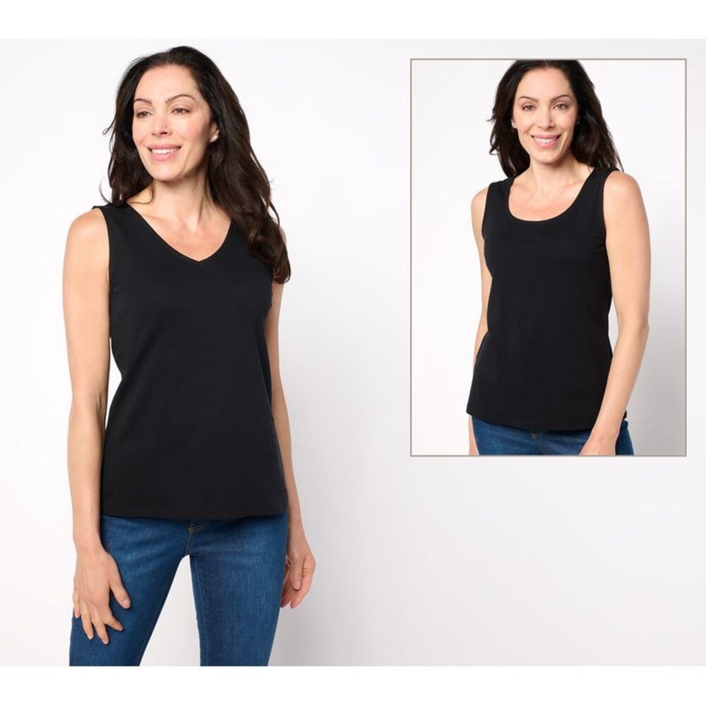 SUNNYLiFE Women's Top Sz L Essentials Micro Pima Rib Reversible Black A689462